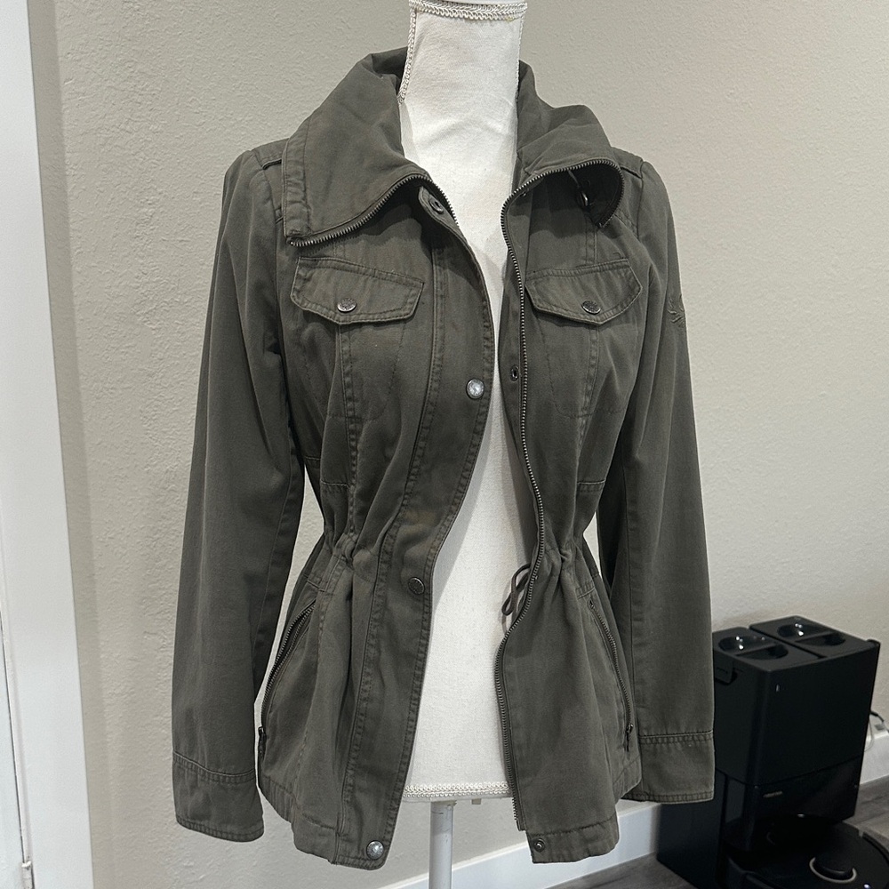 Guess Olive Green Utility Jacket with Drawstring Waist